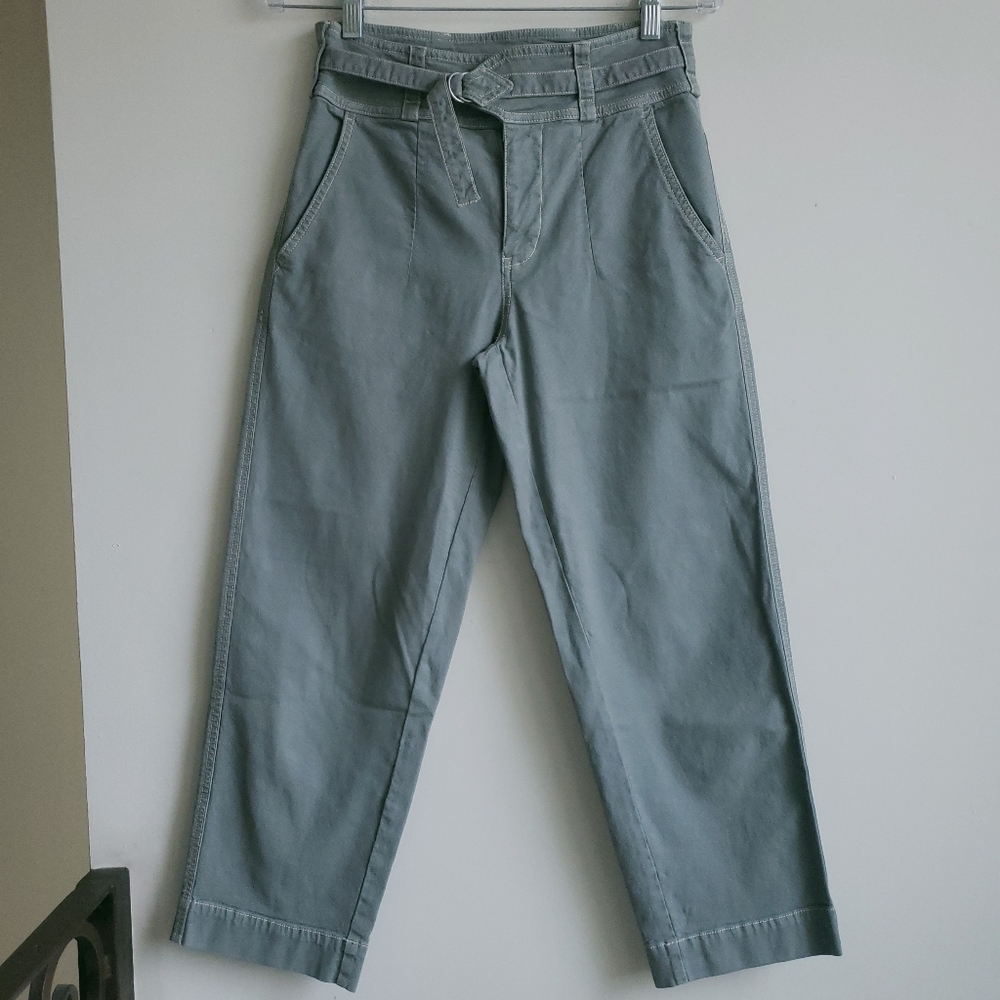 Anthropologie Sz 25 Women's Moss Green Wrap Waist Paper‎ Bag Crop Pants